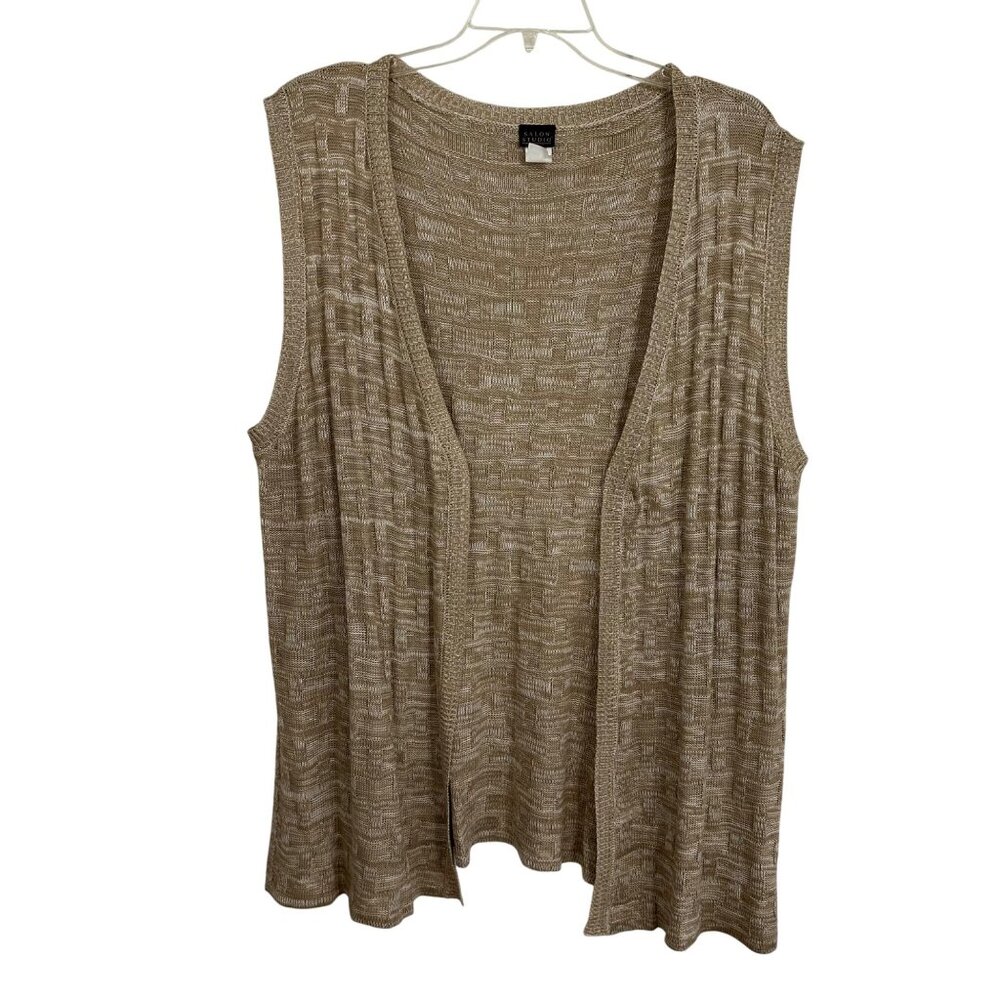 Salon Studio Tan & White Basket Weave Knit Sleeveless Vest SZ XX Academia Preppy - Picture 2 of 8